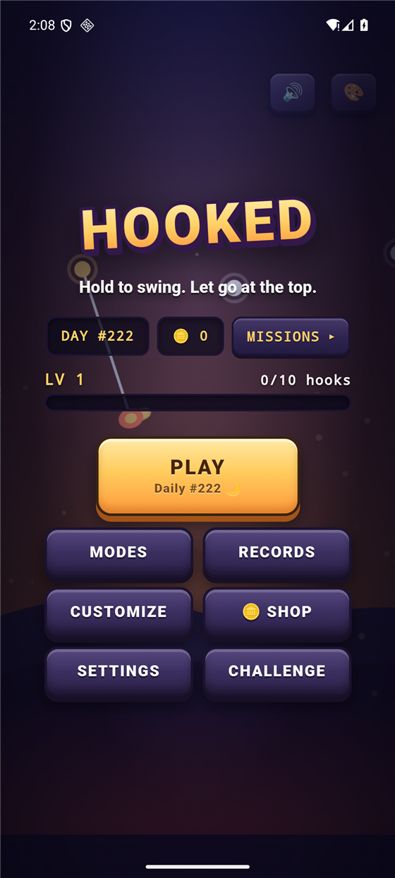The HOOKED main menu on a phone